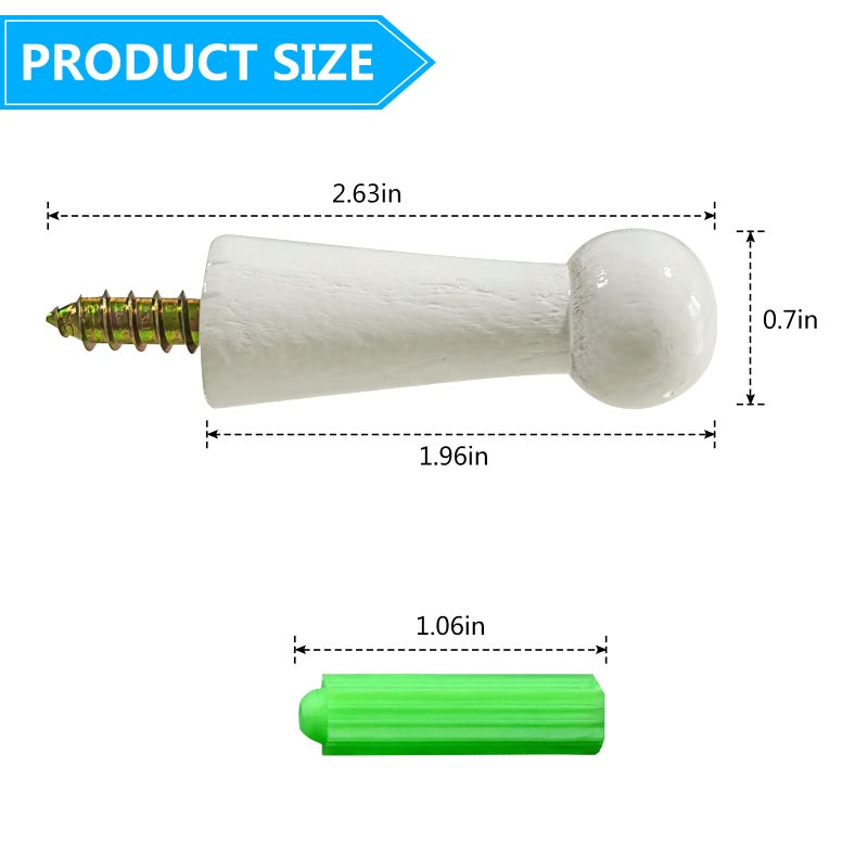 Svaitend Screw-On Solid Wood Hook Coat Hook Towel Hook Shaker Pegs for Bathroom Livingroom Garden 10 Pieces (White Paint) - Image 2